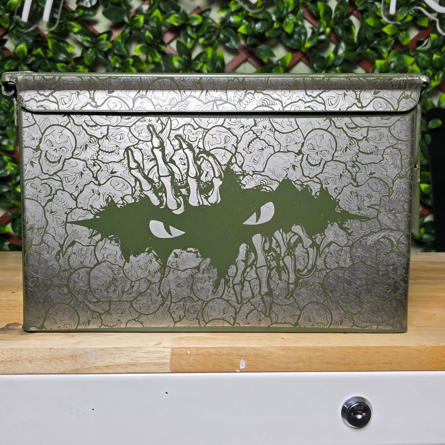 Skulls engraved ammo can 50 cal