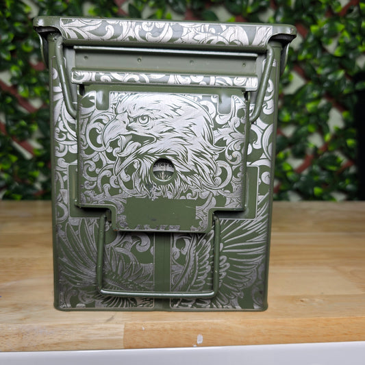 Eagle scroll engraved ammo can 50 cal