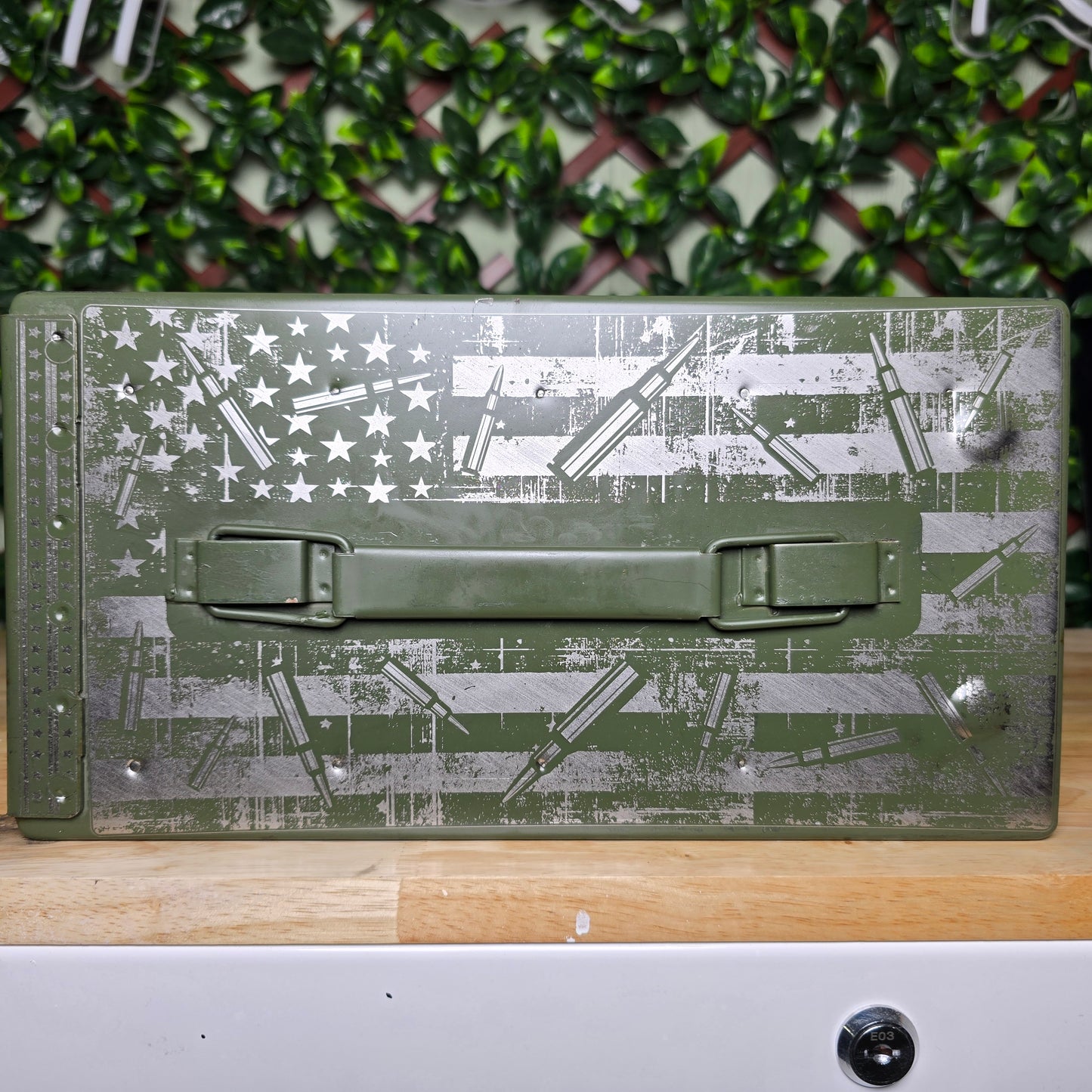 Eagle and skull engraved ammo can 50 cal