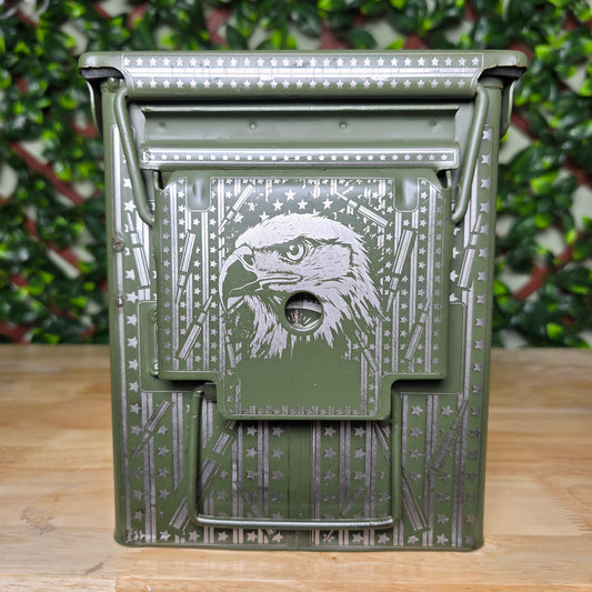 Eagle and skull engraved ammo can 50 cal